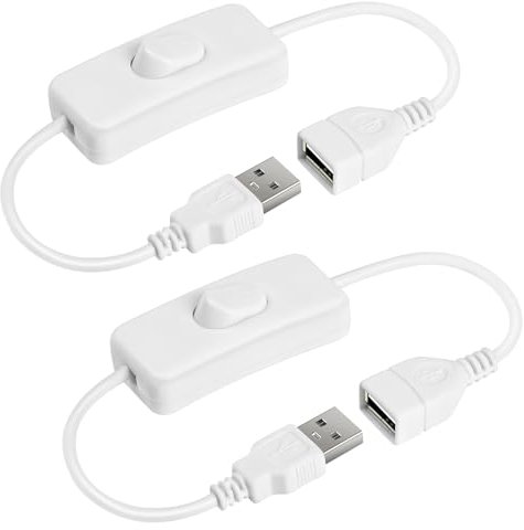 AXFEE 2Pcs USB Switch Cable, USB-Switch Extension Cord, Usb-A Male to Female Cable with On/Off Switches, usb Extension-Cable for LED Desk Lamp, Driving Recorder, Fan, LED-Strips (White)