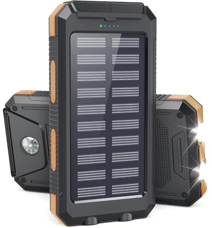 Vikeri Solar Powerbank 26800mAh, Power Bank für Smartphones, Tablets und mehr Wireless Powerbank Solar Wasserdichtes USB C Externer Akku mit 4 Outputs,