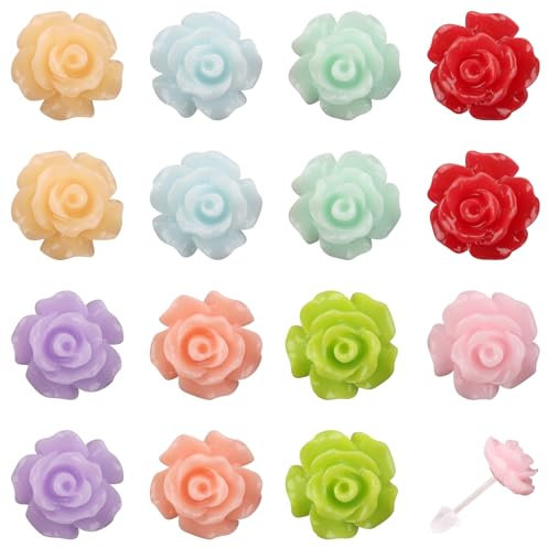 8 Paar Blumen Kunststoff Stecker Ohrringe, Bunt Kunststoff Stecker Ohrringe für Frauen Leicht Niedliche Schmuck für Empfindliche Ohren Tägliches Tragen (Rosen)
