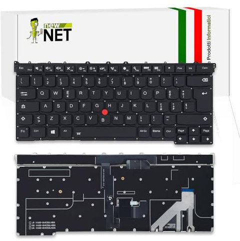 new net - Tastiera Compatibile con Lenovo ThinkPad X1 Carbon Gen 3 (Type 20BS, 20BT) [Senza Frame - Colore Tasti Nero - Trackpoint - Retroilluminata - Layout ITA]