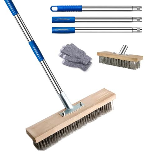 Escoba de Alambre con Mango,20cm Cepillo Alambre,para Eliminar de Musgo, Malas Hierbas y Manchas Difíciles Escoba Metal,Escoba de Exterior Ideal para Patios, Piscinas,Caminos Cepillo Barrendero