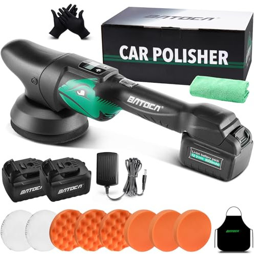 BATOCA S2 Upgrade 21V Cordless Car Polisher Buffer Sander Dual Action Car Polishing Machine with 2x Batteries 5inch Polishing Pads Polish Kit for Car Boat Floor Polishing Buffing 6 Speeds 2000-4500RPM
