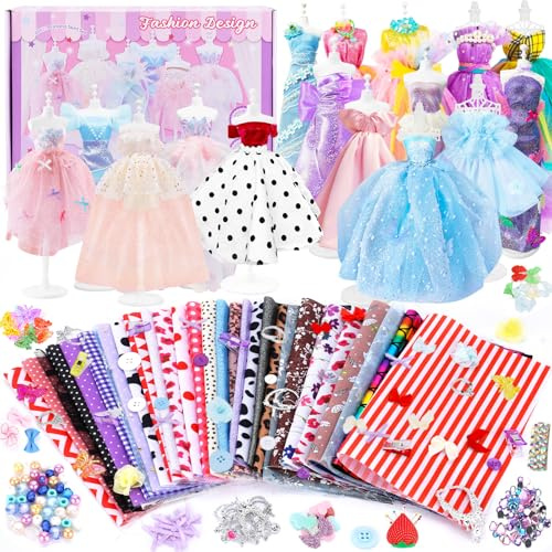 WUSUPU Modedesign Mädchen Bastelset,Mädchen Basteln Nähset,Fashion Design Basteln Mädchens Nähset Set mit 4 Mannequins,Geschenke Mädchens Jahre,Kreativ Set Bastelset für Kinder ab 8+ Jahre