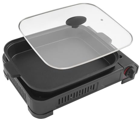 Fornello da campeggio 2 in 1 e barbecue a gas, in acciaio inox, fornello a gas con accensione piezoelettrica per campeggio, barbecue da tavolo, fornello a gas con piastra per barbecue, per camper