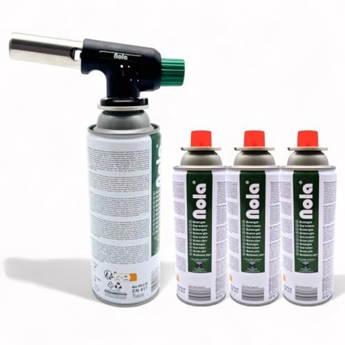 NOLA Schweißbrenner mit 4x 227g Gaskartuschen – Lötlampe mit Piezozündung – Gasbrenner bis 1350 °C – Küchenbrenner/Bunsenbrenner für Küche, Camping & DIY