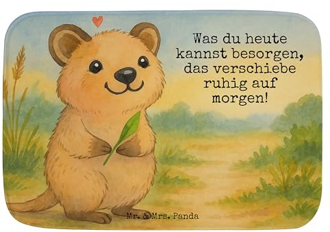 Mr. & Mrs. Panda Badteppich Quokka Happy Design - Geschenk, Lustiger Spruch, duschmatte, Badläufer, Niedliches Tier, Lustige Sprüche, Badvorleger, Badematte, Teppich Bad, Aufschieberitis, Verschieben