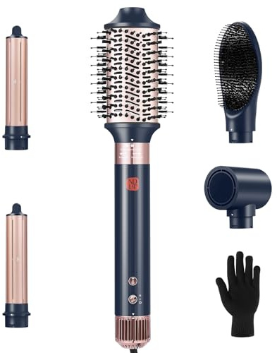 NDLT Hairstyler 6 in 1 Airstyler, 120.000 RPM Haarstyler mit Hochkonzentrierter Ionen-Technologie, Warmluftbürste, Haartrockner, Glättungsbürste & Lockenstab für schnelles Trocknen, Glätten und Locken