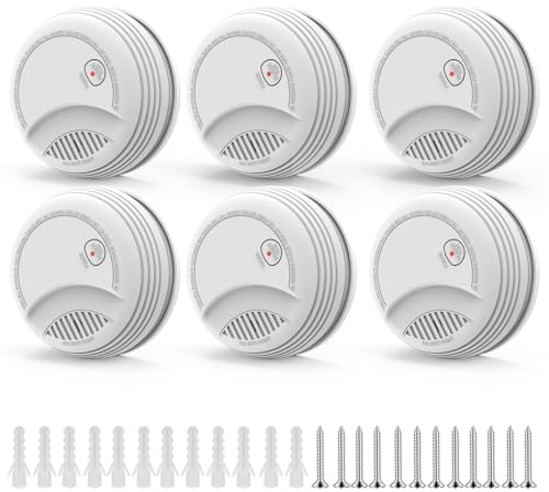 XUK 6er Set Rauchmelder 10 Jahre Lebensdauer– Rauchwarnmelder/Brandmelder mit Austauschbarer 9V Batterie, 85 dB Alarm, Test- & Stummschalttaste, EN 14604 (6er-Pack)