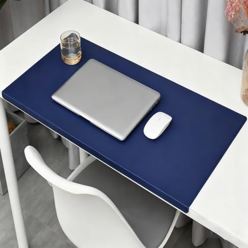 Große Schreibtischunterlage mit Kantenschutz, rutschfeste Kanten, gesperrtes PU-Leder-Mauspad, Tischunterlage für Zuhause, Büro, Schreiben, Arbeit, Spiele, Tippen (Blau, 80 x 40 cm)