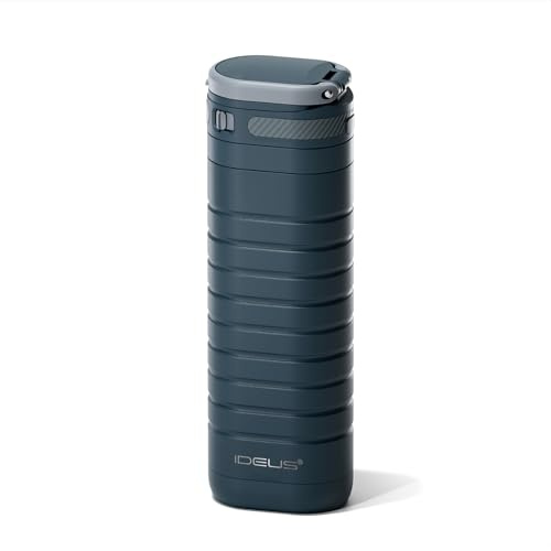 IDEUS Insulated Stainless Steel Water Bottle 400 ml, Lockable Lid & Leak-Proof Travel Mug for Hot & Cold Drinks, Fits Most Car Cup Holders, Navy Blue