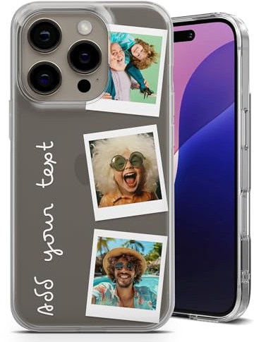 AMAZING Personalisierte Handyhülle für iPhone 17 – Flexible TPU-Hülle, gestalten Sie Ihre Hülle mit Bildern und Text im Polaroid-Stil – 3 Fotos