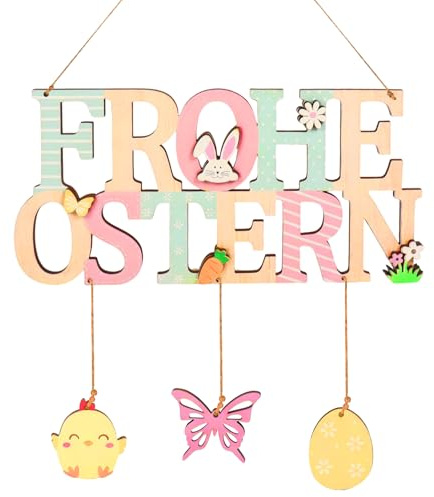 2 Stück Türschild Frohe Ostern, Türschild Willkommen Ostern Deko, Haustür Deko mit Osterhase Ostereier, Osterdeko Tür, Osterdeko zum Aufhängen, Türdeko Frühling Ostertürkränze für Haustür Wand Fenster