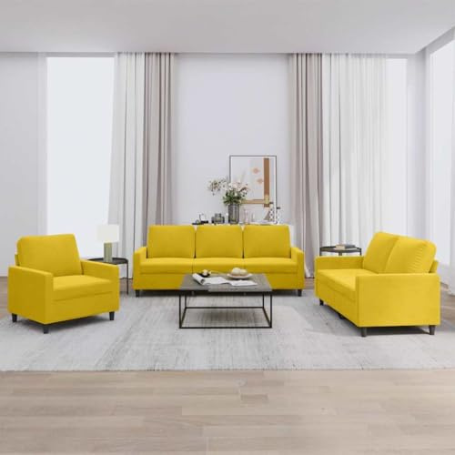 Owoxanthellate 3-TLG. Samt Sofagarnitur Gelb klein Modernes Design Couchgarnitur für Wohnzimmer Schlafzimmer Flur Büro Studio mit Sessel 2er 3er Sofa Kissen 78x77x80 cm