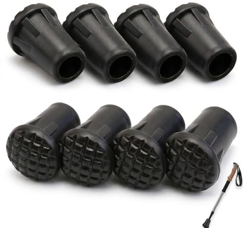 8 Stück Nordic Walking Stöcke Gummipuffer - Ersatz Gummistopper für Walking- & Trekkingstöcke, Geeignet für Asphalt, Kies & Gebirge, Gummi Puffer für Nordic Walking