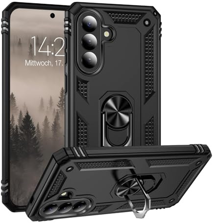 LBH Outdoor Hülle für Samsung Galaxy A57 5G Armor Militär Stoßfest Handyhülle 360 Grad Metal Ring Halter Ständer Schutzhülle für Handyhalterung Auto Magnet Schwarz