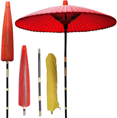 Générique Parasol Japonais Rouge en Papier Huilé - Parapluie De Table Jardin Terrasse - Parasols Ronds Décoratifs D'extérieur (143/170/200 Cm), sans Pied(143cm/4.7ft)