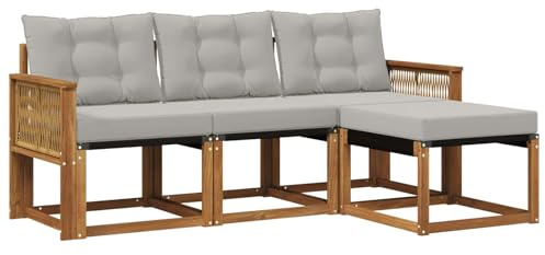 vidaXL Outdoor-Sofagarnitur mit Kissen 4 pcs Natürlich und Hellgrau, Garten-Sofa, modernes Lounge-Set für draußen, haltbar, gemütliche Terrasse-Sitze für jeden Anlass
