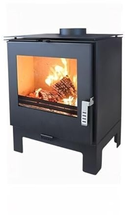 Verso Holzofen Kara L 7,5 kW, 80,2% Effizienz, kompakter Stahlkörper mit niedrigem Profil (kein Gusseisen), Kaminofen für 100-120 m³, 150 mm Rauchabzug