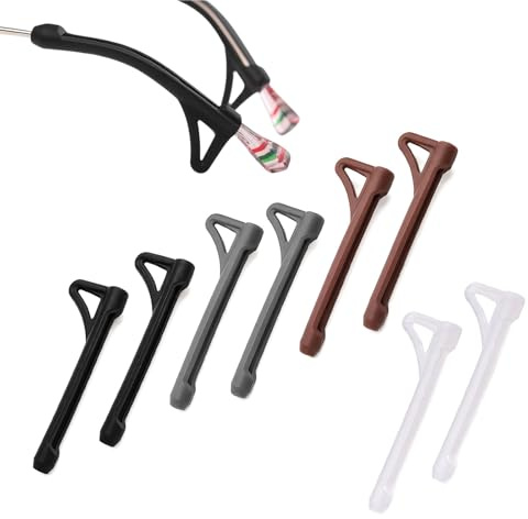 Manchons Branches Lunettes Silicone 12 Paires Antiglisse 4 Couleurs 55 mm | Silicone souple réutilisable pour branches env. 6 à 12 mm blanc noir marron et gris 3 paires de chaque couleur