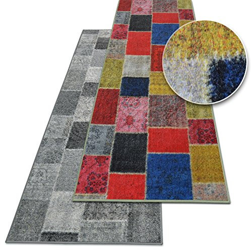 Teppichläufer Monsano | Patchwork Muster im Vintage Look | viele Größen | rutschfester Teppich Läufer für Flur, Küche, Schlafzimmer | Niederflor Flurläufer | bunt Breite 80 cm x Länge 300 cm