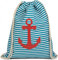 styleBREAKER Turnbeutel Rucksack im maritimen Design mit Streifen und Anker Print, Sportbeutel, Unisex 02012052, Farbe:Petrol-Weiß/Rot
