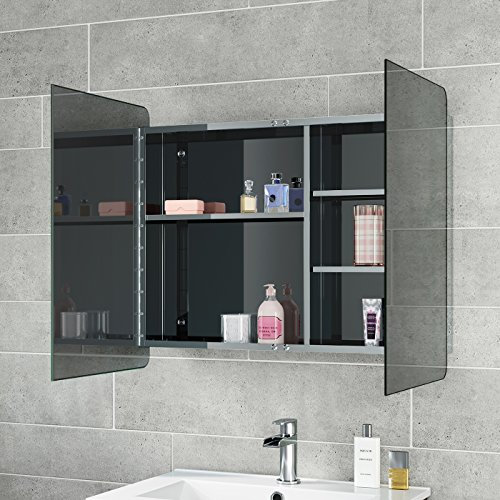 iBathUK Double Door Stainless Steel Wall Mounted Mirror Cabinet Storage Unit MC202