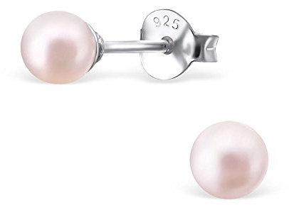 Bungsa zartrosa PERLEN-Ohrstecker Damen 925 Sterling Silber 4mm - Ohrringe Set mit hell-pinker Perlkugel - strahlende Ohrringe PERLE zum Stecken aus Echtsilber