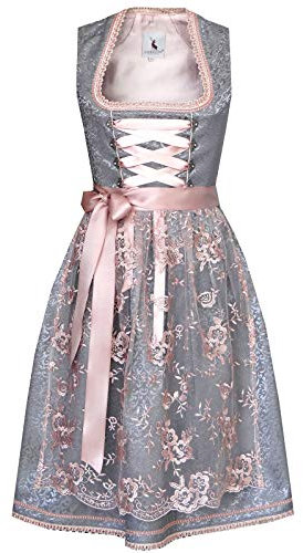 Alpenmärchen Midi Dirndl aus Exklusiver Kollektion inkl. Spitzenschürze, Grau, 46