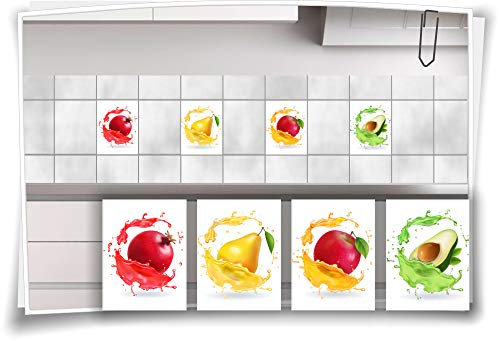 Medianlux Fliesenaufkleber Früchte Obst Mango Apfel Birne Aufkleber Fliesen Kachel Dekor Küche Bad WC, 20x25cm