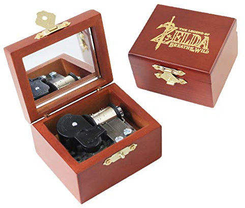Zelda - Caja de música de madera tallada con mecanismo de cuerda con espejo