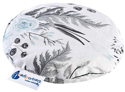 Medi Partners Kirschkernkissen Wärmekissen Körnerkissen für Babys 180g rund 15cm Öko Natur 100% Baumwolle Wärme + Kältetherapie Massagetherapie (Graue Blumen)