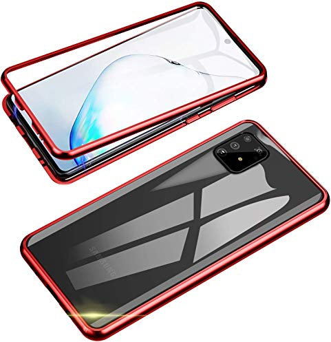 Hkess Handyhülle kompatibel mit Samsung Galaxy S10 Lite Hülle Magnetische Adsorption Metallrahmen 360 Grad Full Body Schutzhülle Vorne hinten Gehärtetes Glas Schutzhülle Einteiliges Case,Rot