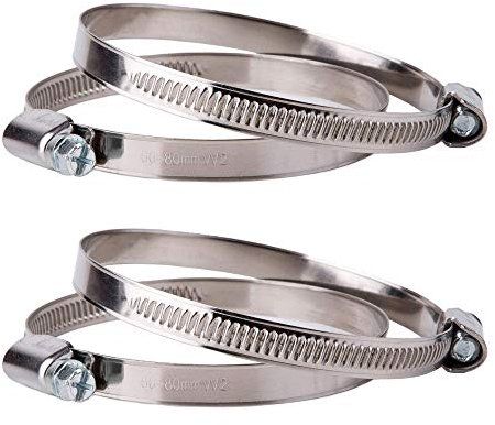 Lot de 4 colliers de serrage réglables en acier inoxydable Ø 60-80 mm