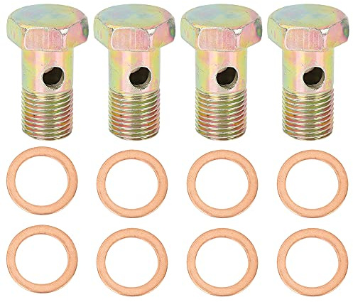 X AUTOHAUX Hohlschrauben Bremszubehör 4er-Set M16x1,5mm Für Fahrzeuge | Bronzeton, Metall, 38x25mm, Für Auto/Motorrad/Roller, Sechskantkopf, Inkl. 8 Unterlegscheiben