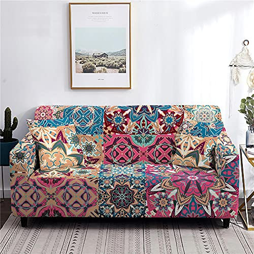 LNXSESN Sofabezug Bunter Boho Sofahusse Stretch Elasthan Couch überzug Abnehmbare Waschbar Sofa überzug Anti Rutsch Couchbezug Moderne Couchbezug Universal Sofaüberwurf 1 Sitzer 1 Sitzer