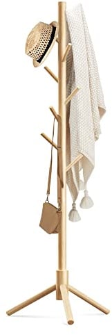 Haddockway 3 Adjustable Freestanding Wooden Coat Rack Stand 8 Hooks,Hallway