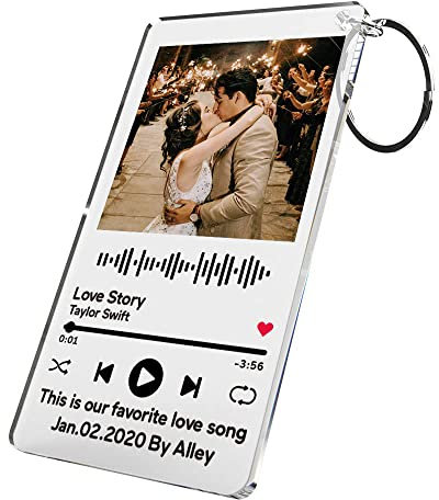 VEELU Porte Clef Personnalisé avec Votre Photo Texte Album Photo Scannable Spotify Code Acrylique Personnalisable Cadeau pour les Couples Amoureux Petit Ami Copain