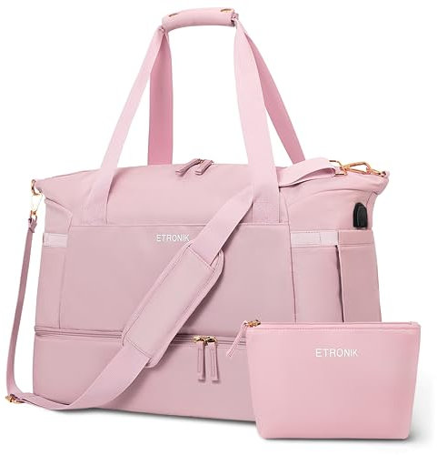ETRONIK Sporttasche Reisetasche Damen, Weekender mit Schuhfach & Nassfach, Sport Travel Bag Weekender Damen für Reisen Gym Yoga, Handgepäck Tasche für Flugzeug, Rosa, Mittel