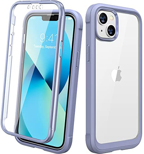 Diaclara Designed for iPhone 13 Case, Full Body Rugged Case with Built-in Touch Sensitive Anti-Scratch Screen Protector, Soft TPU Bumper Case for iPhone 13 6.1 (Lavender Gray)