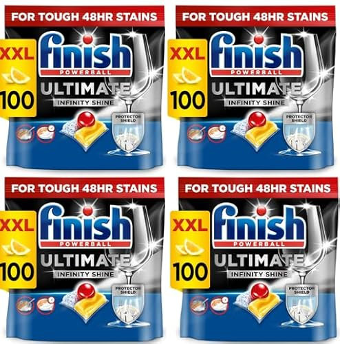 Finish Ultimate Infinity Shine Dishwasher Tablets bulk | Scent : Lemon | Size: 400 Dishwasher Tabs (100 tabs x 4)|Ultimate Clean and Shine