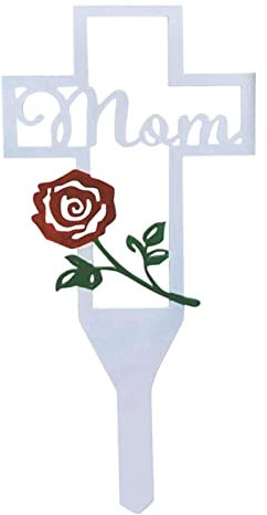 FONDUO Grab Kreuz Metallkreuz Grab Verziert mit Herzen und Blumen, In Erinnerung an Papa und Mama, Grabschmuck Wetterfest (D)