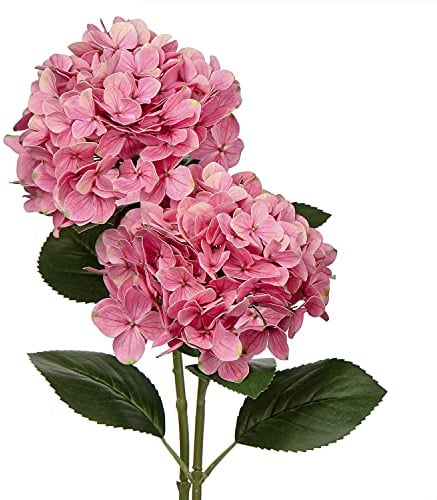 Lot de 2 fleurs d'hortensia artificielles décoratives roses en soie au toucher réaliste 63 cm de long pour maison, hôtel, bureau, décorations de mariage
