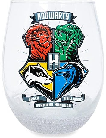 Harry Potter Animal Crests Teardrop Stemless Wine Glass | Holds 20 Ounces