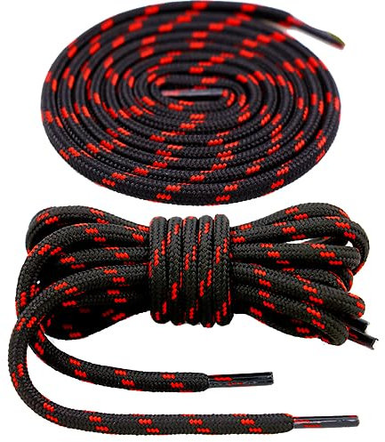 Cashlander Round Work Boot Laces, [2 Pairs] Heavy Duty Shoelaces for Walking,Hiking,Outdoor Boots and Casual Footwear,Thick Replacement Boot Shoelaces for Men Women (Black-Red, 120cm)