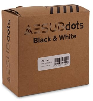 AESUBdots black&white – Weiße Referenzpunkte für 3D-Scanner mit strukturiertem Licht, selbstklebend & zweibahnig, für AESUB Scansprays geeignet, Ø 8 mm, Rolle mit Abrissperforation