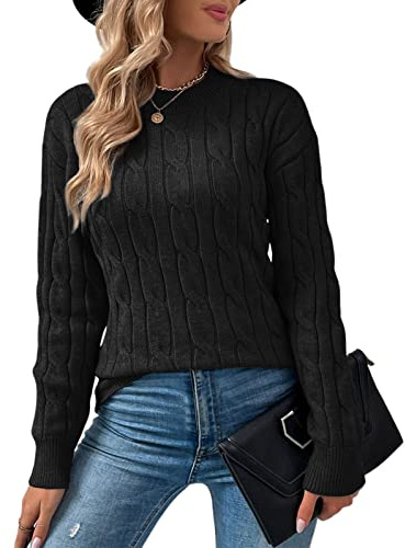RITOSTA Pull Femme Hiver Chic Pullover Col Rond Pull Chaud Jacquard Sweater Vintage Pulls Tricot à Manches Longues Tops Casual Chandail Automne(Noir,L)