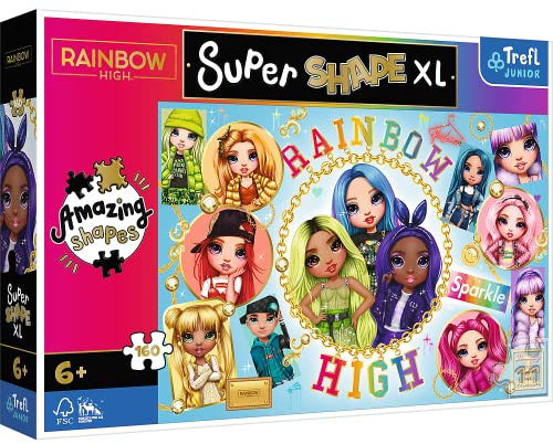 Trefl Junior - Farben Rainbow High - Puzzle 160 XL Super Shape - Verrückte Formenpuzzles, große Teile, Bunte Puzzles mit Rainbow High Märchenfiguren, Spaß für Kinder ab 5 Jahren