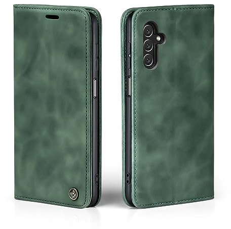 LBH Handyhülle für Samsung Galaxy A13 5G in Grün mit Karten- und Geldfach Smartphone Hülle mit Standfunktion Flip Case Schutzhülle Magnetverschluss Vintage