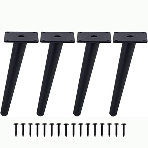 FETZCM 4 Stück Schräge Möbelfüße Metall Schwarz, Schrankbeine, Kegel Möbelbeine 15cm Höhe für Sofas, Tische und andere Schrankfüße (Schwarz, 15cm)