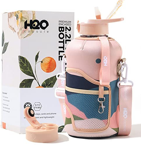 H2O Capsule 2.2 l Half Gallon Wasserflasche mit Aufbewahrungshülse und abnehmbarem Strohhalm,BPA-frei, großer wiederverwendbarer Getränkebehälter mit Griff, 2.2 Liter (8 oz), Mountain Night